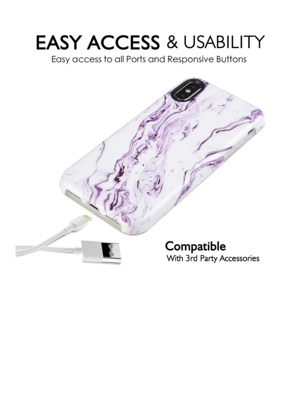 3 NEW iPhone Xs 1Os X 10 Cell Phone Case Cover Purple White Marble Swirl NWT